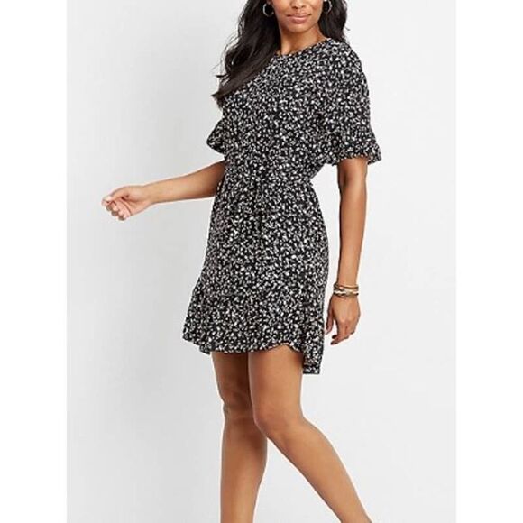 Maurices Dresses & Skirts - Maurices Floral Navy Blue Flutter Short Sleeve Ruffle Mini Dress Size Medium